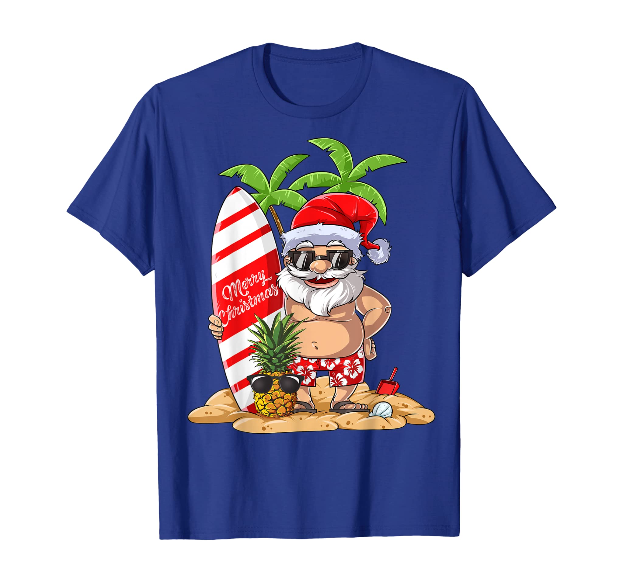 Christmas in July Santa Hawaiian Surfing Gifts Summer Surf T-Shirt