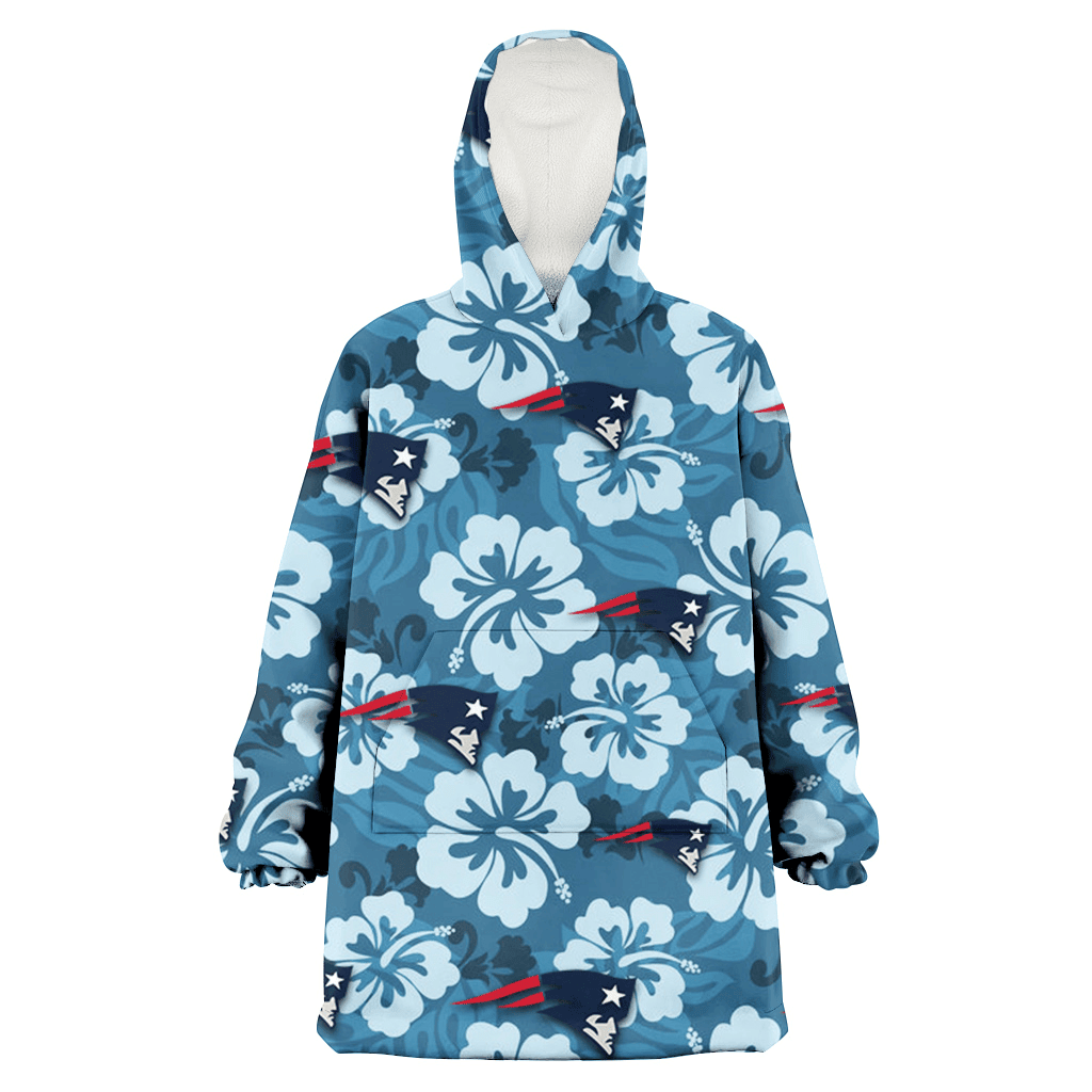 New England Patriots Light Blue Hibiscus Blue Background 3D Printed Hoodie Blanket Snug Hoodie