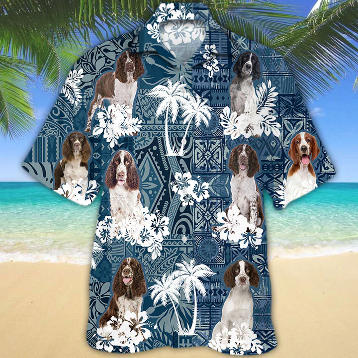 English Springer Spaniel Hawaiian Shirt, Flower Dog Short Sleeve Hawaiian Aloha Shirt, Hawaiian Shirt For Men, Women