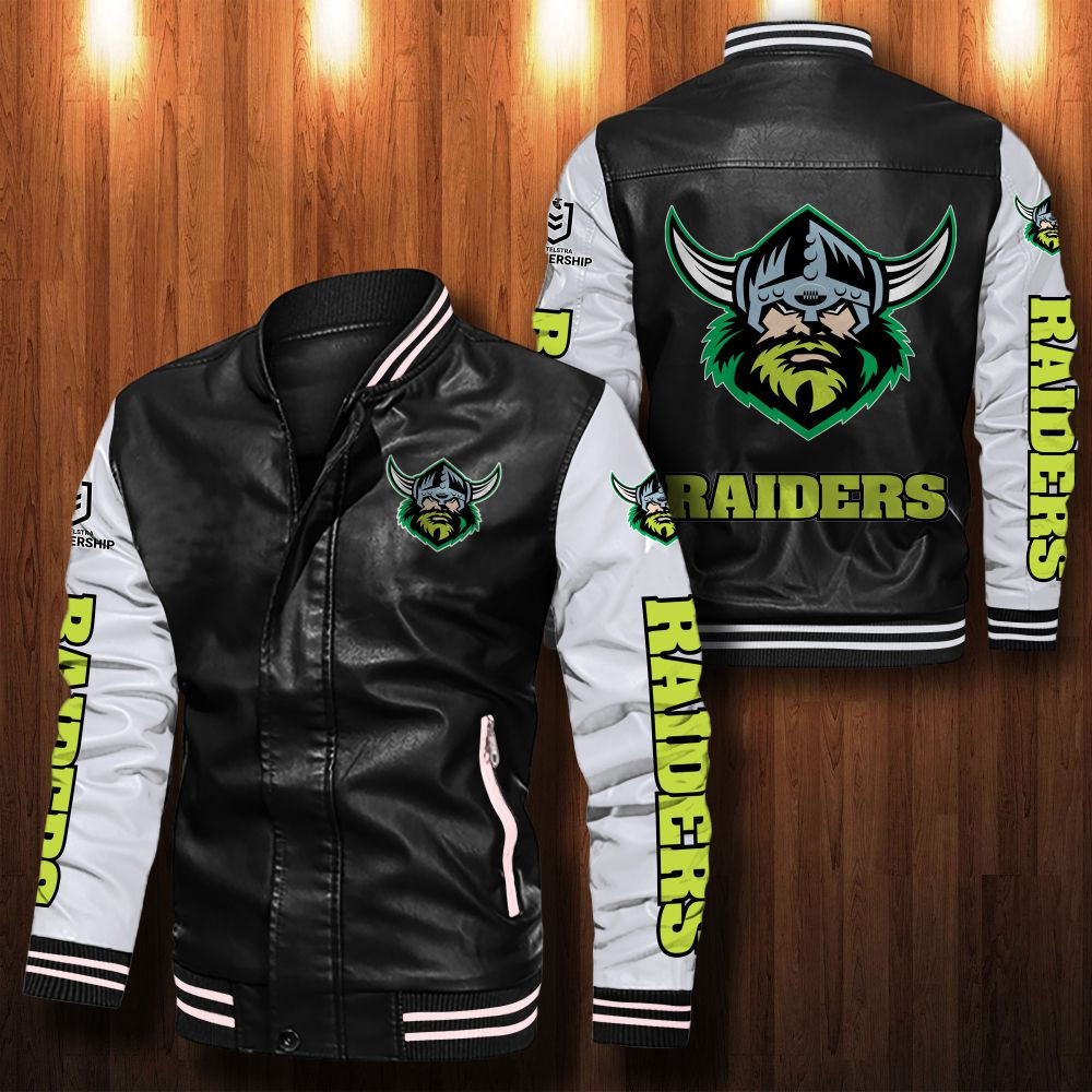 Canberra Raiders Leather Varsity Jacket Bomber Coat