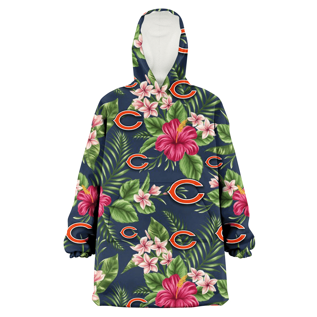 Chicago Bears Red Hibiscus Pink Porcelain Flower Dark Background 3D Printed Hoodie Blanket Snug Hoodie