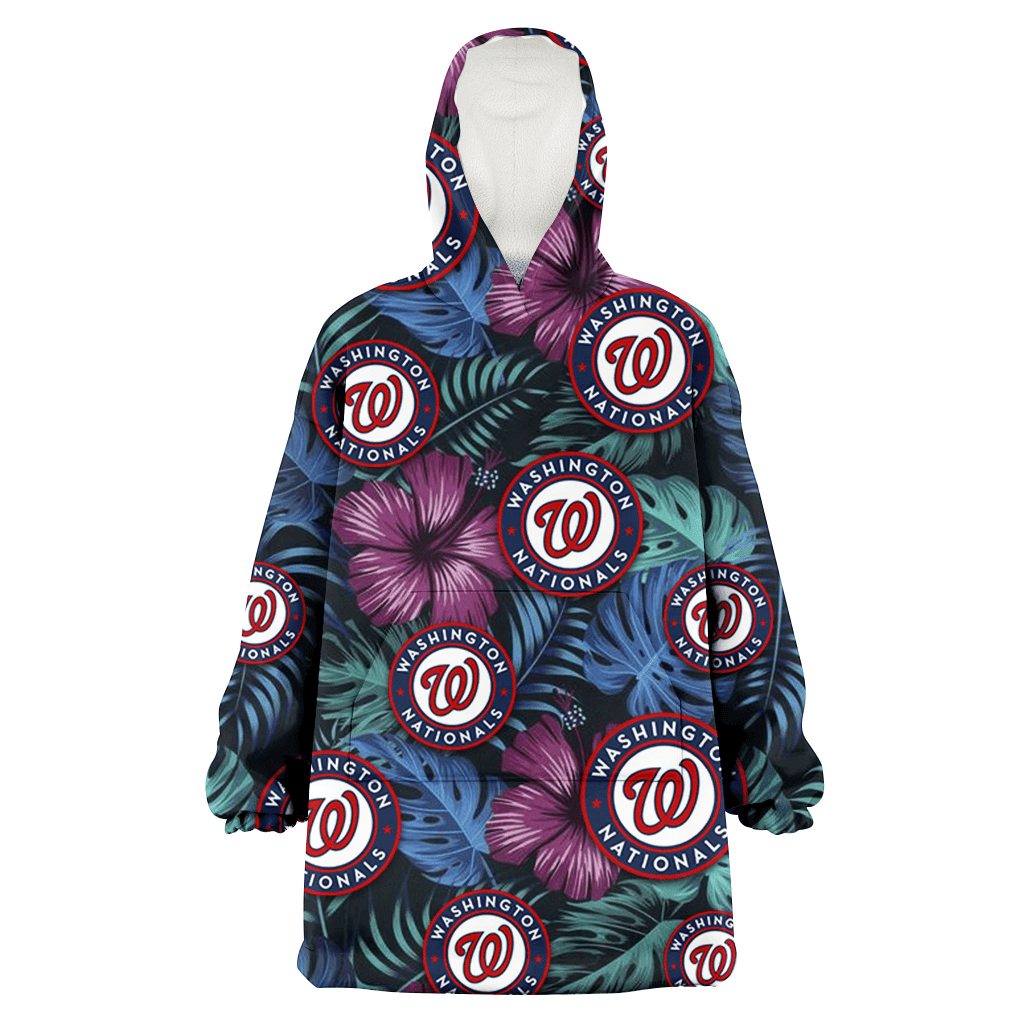 Washington Nationals Dark Magenta Green Leaf Black Background 3D Printed Hoodie Blanket Snug Hoodie