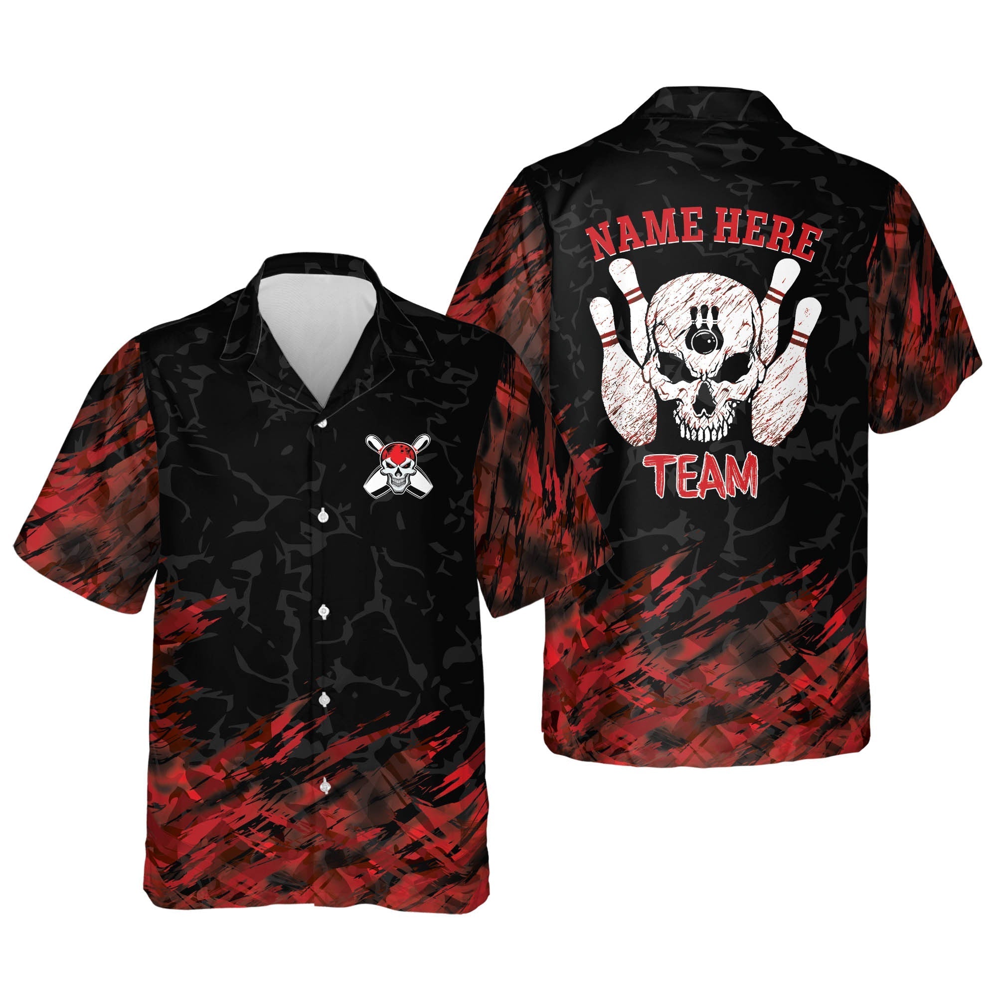 Button-Down Skull Bowling Flame Hawaiian Shirt, Bowling Team Shirt, Bowling Gift