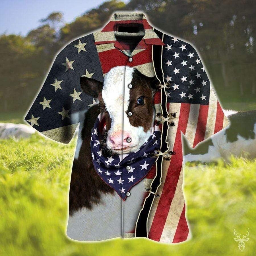 Cute Flag Cow Hawaiian Aloha Shirts, 4Th Of July Shirt, Gift For Cowe Lovers