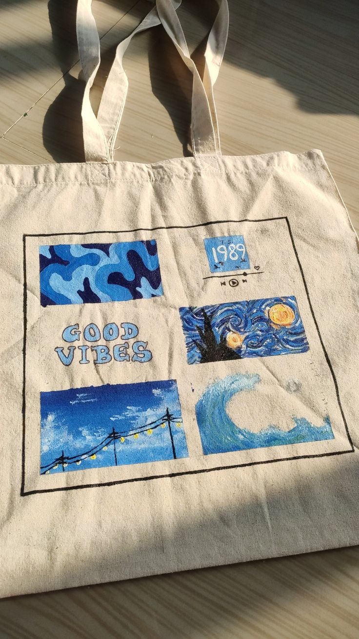 blue aesthetic hand painted tote bag, Canvas Tote Bags, Tote Bag Design, Tote Bag Idea