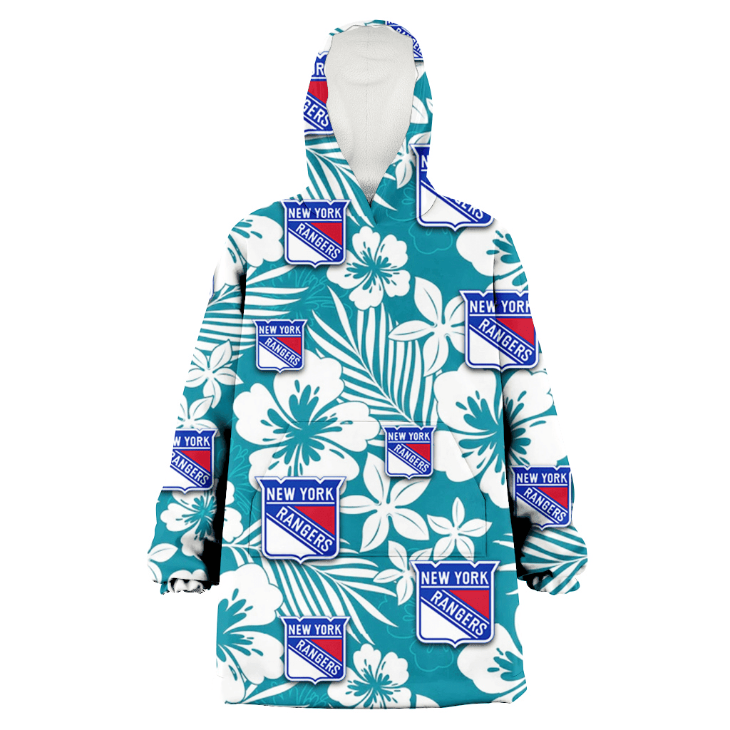 New York Rangers White Hibiscus White Porcelain Flower Light Green Background 3D Printed Hoodie Blanket Snug Hoodie