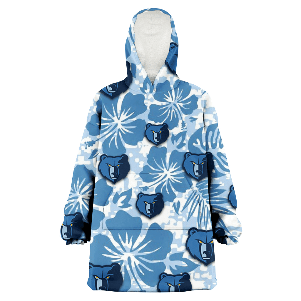 Memphis Grizzlies Blue Hibiscus Blue Leaves Vintage Background 3D Printed Hoodie Blanket Snug Hoodie