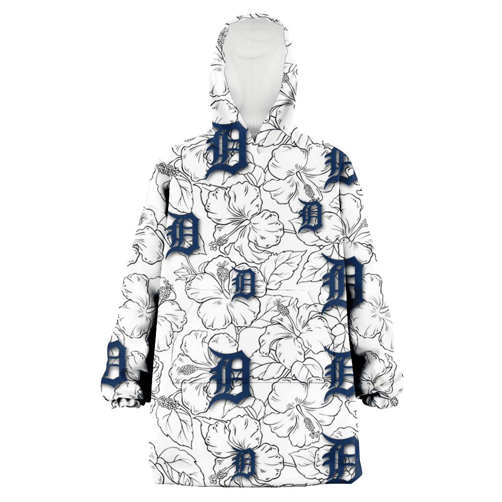 Detroit Tigers White Sketch Hibiscus Pattern White Background 3D Printed Hoodie Blanket Snug Hoodie