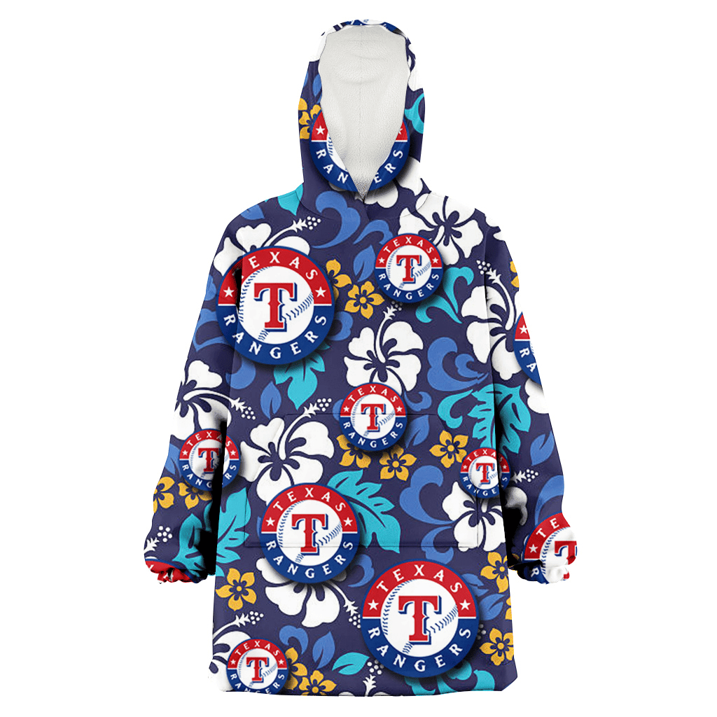 Texas Rangers White Hibiscus Ceramic Style Navy Background 3D Printed Hoodie Blanket Snug Hoodie