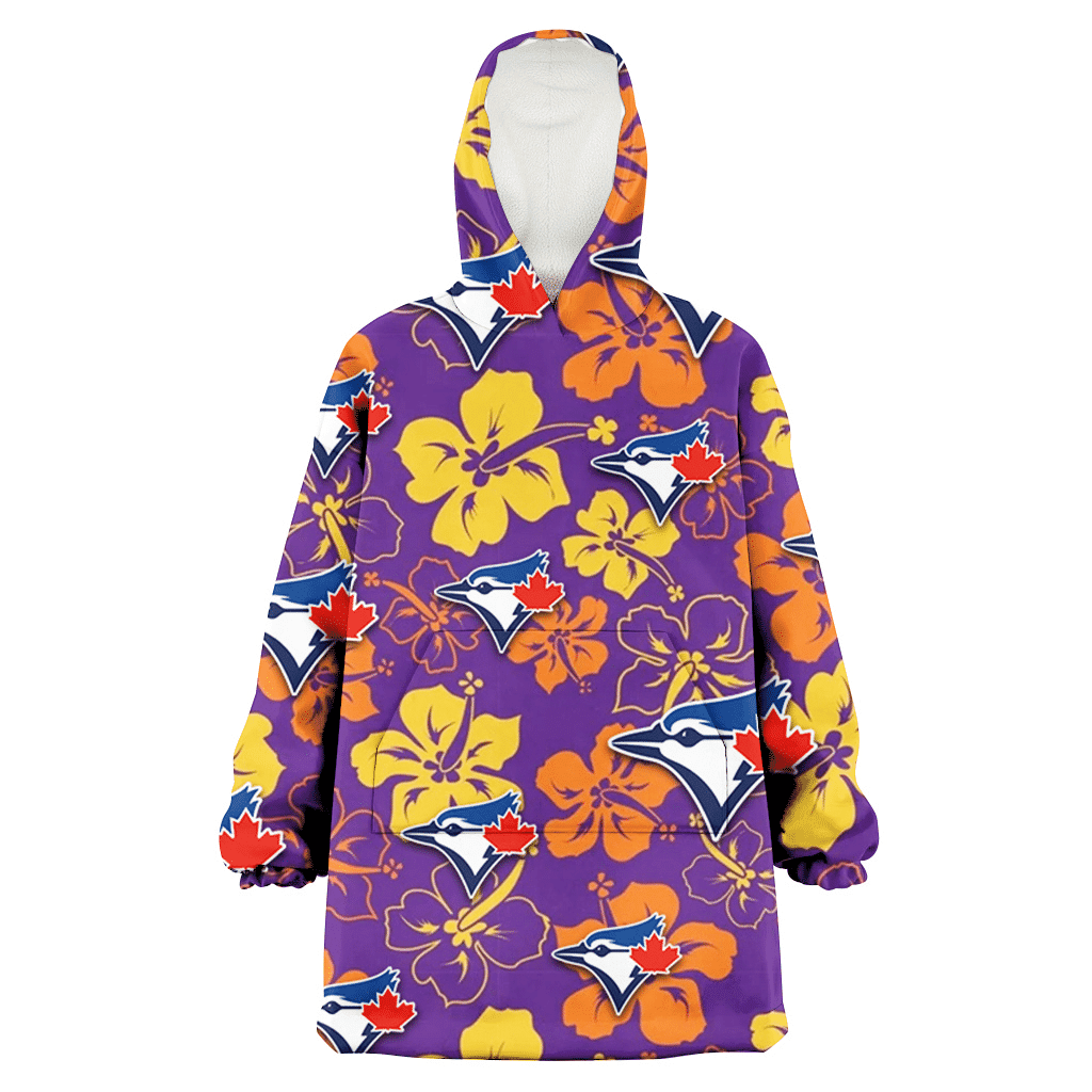 Toronto Blue Jays Yellow And Orange Hibiscus Purple Background 3D Printed Hoodie Blanket Snug Hoodie