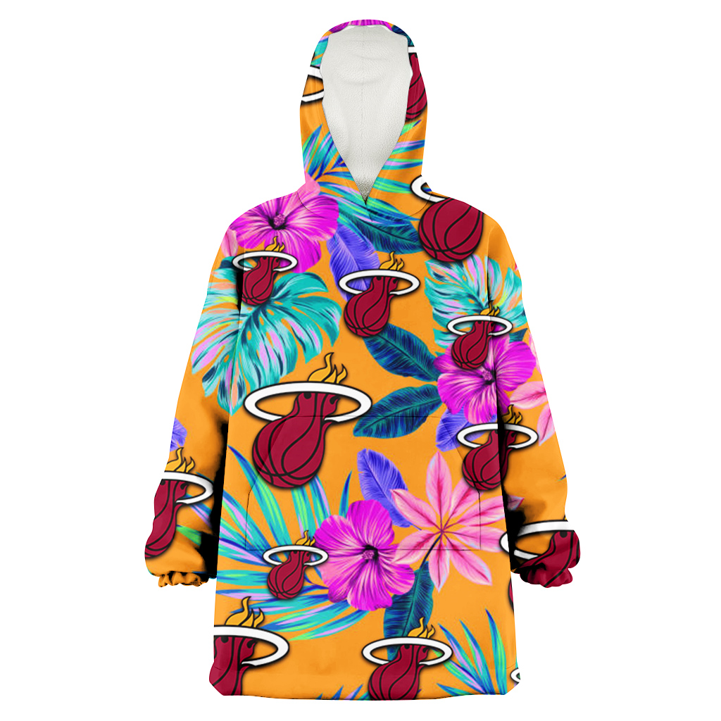 Miami Heat Purple Hibiscus Neon Leaf Orange Background 3D Printed Hoodie Blanket Snug Hoodie