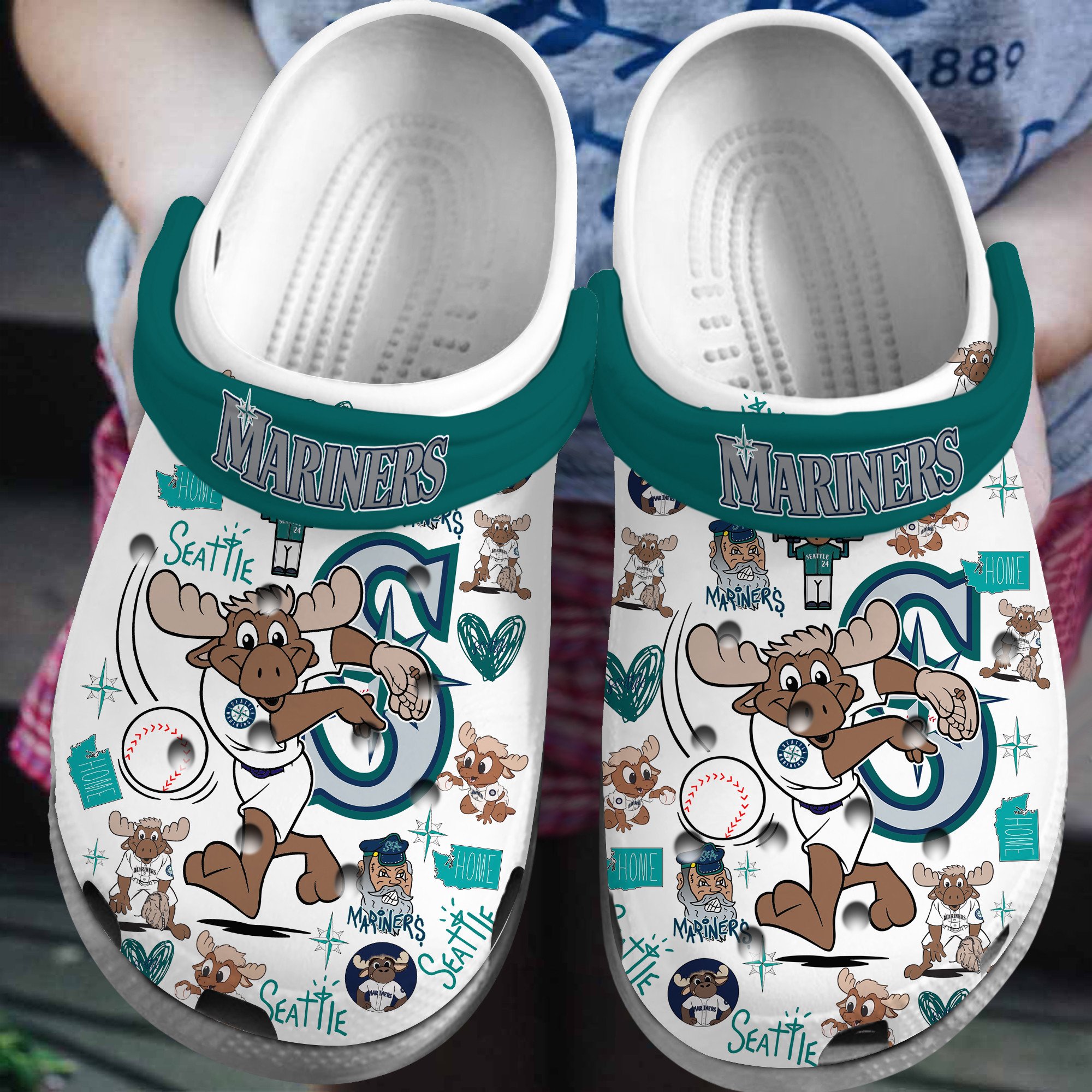 Seattle Mariners Logo Baseball MLB Cheer Mascot Crocss Classic Clogs Shoes Ver15