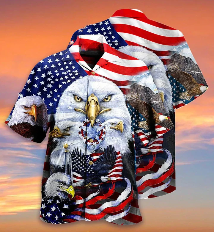 America Proud Happy Day Cool Eagle Us Flag Pattern Hawaiian Shirt