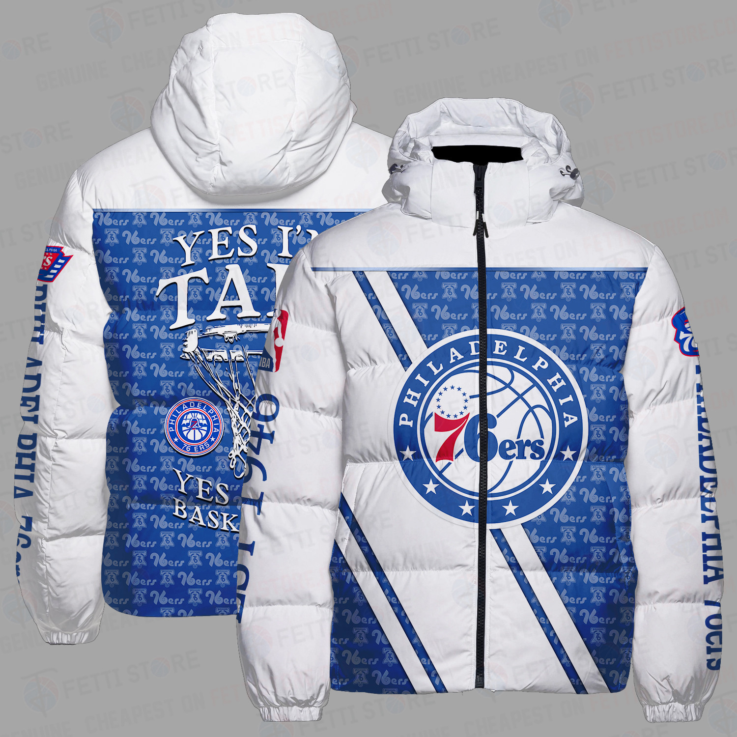 Philadelphia 76ers National Basketball Association AOP Unisex Puffer Jacket Down Jacket STM