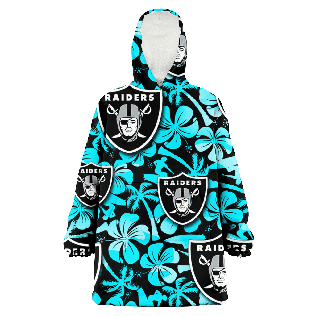 Las Vegas Raiders Blue Hibiscus Blue Coconut Tree Black Background 3D Printed Hoodie Blanket Snug Hoodie