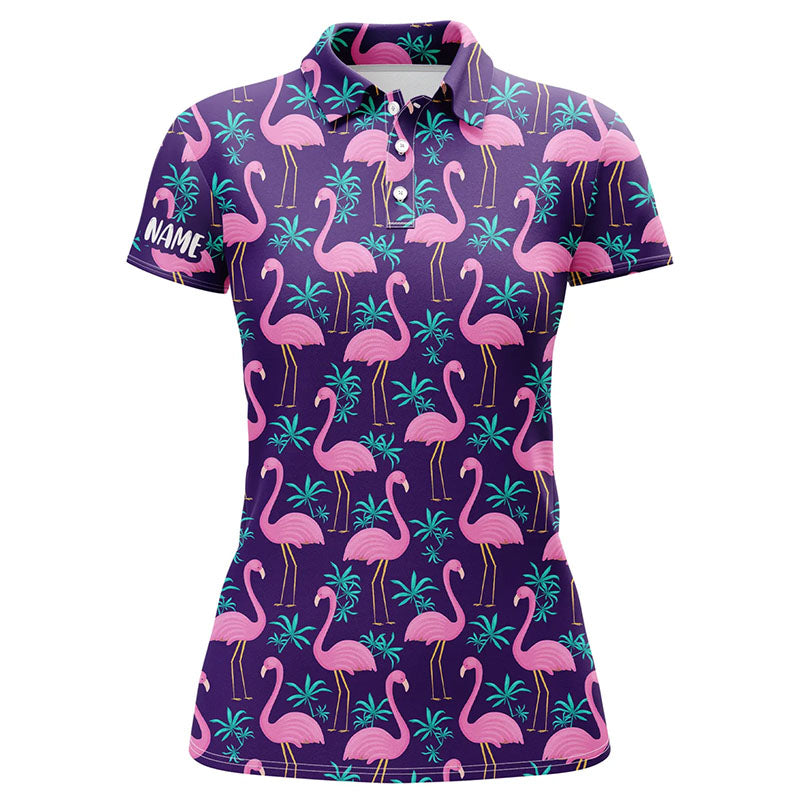 Women Golf Polo Shirt Pink Flamingos And Tropical Leaves Pattern Custom Team Flamingo Golf Polo Shirts Nqs7909 Trendy Fashion