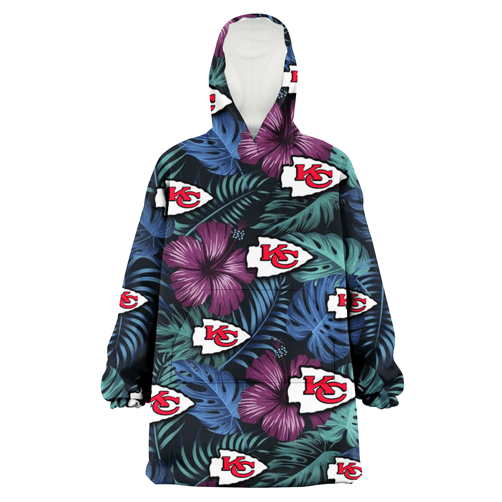 Kansas City Chiefs Dark Magenta Green Leaf Black Background 3D Printed Hoodie Blanket Snug Hoodie