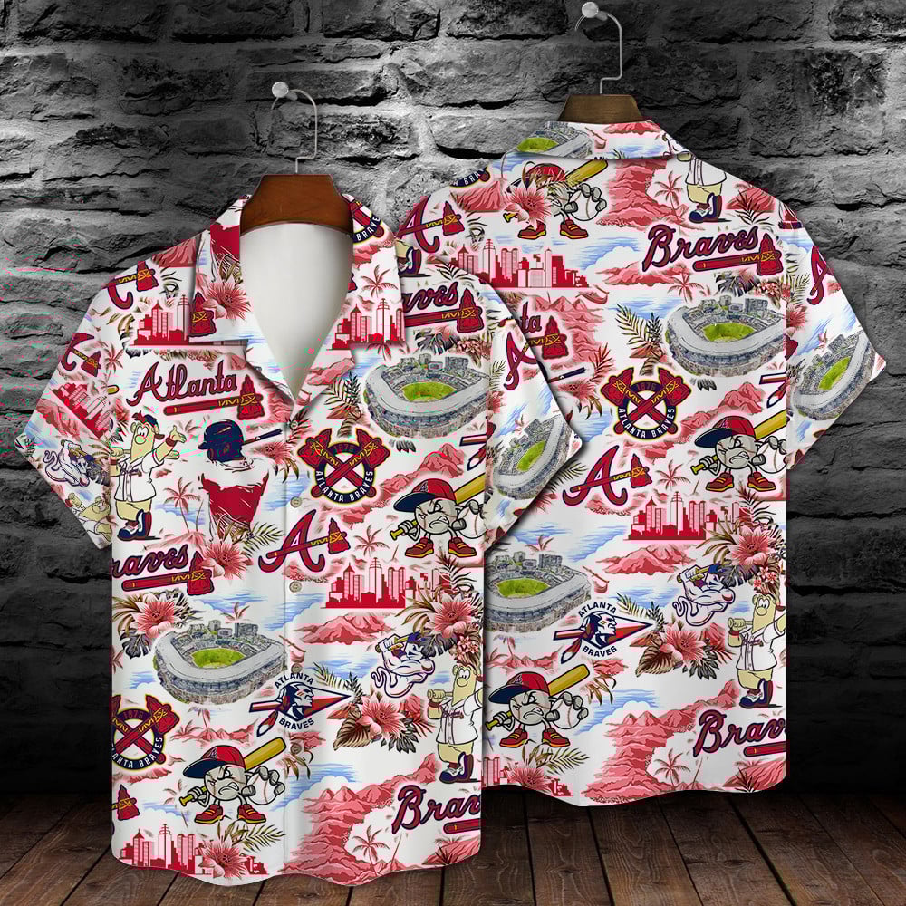 Atlanta Braves Baseball Pattern On White Background Print Hawaiian Shirt May