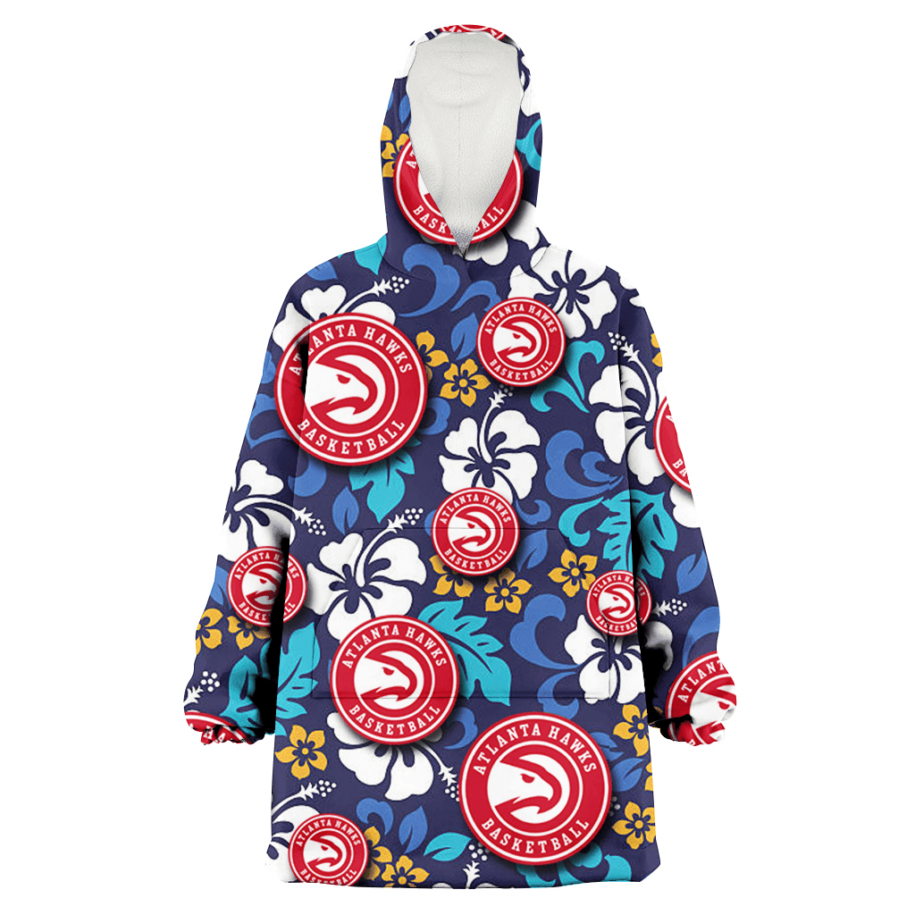 Atlanta Hawks White Hibiscus Ceramic Style Navy Background 3D Printed Hoodie Blanket Snug Hoodie