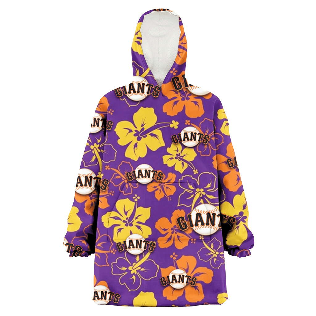 San Francisco Giants Yellow And Orange Hibiscus Purple Background 3D Printed Hoodie Blanket Snug Hoodie