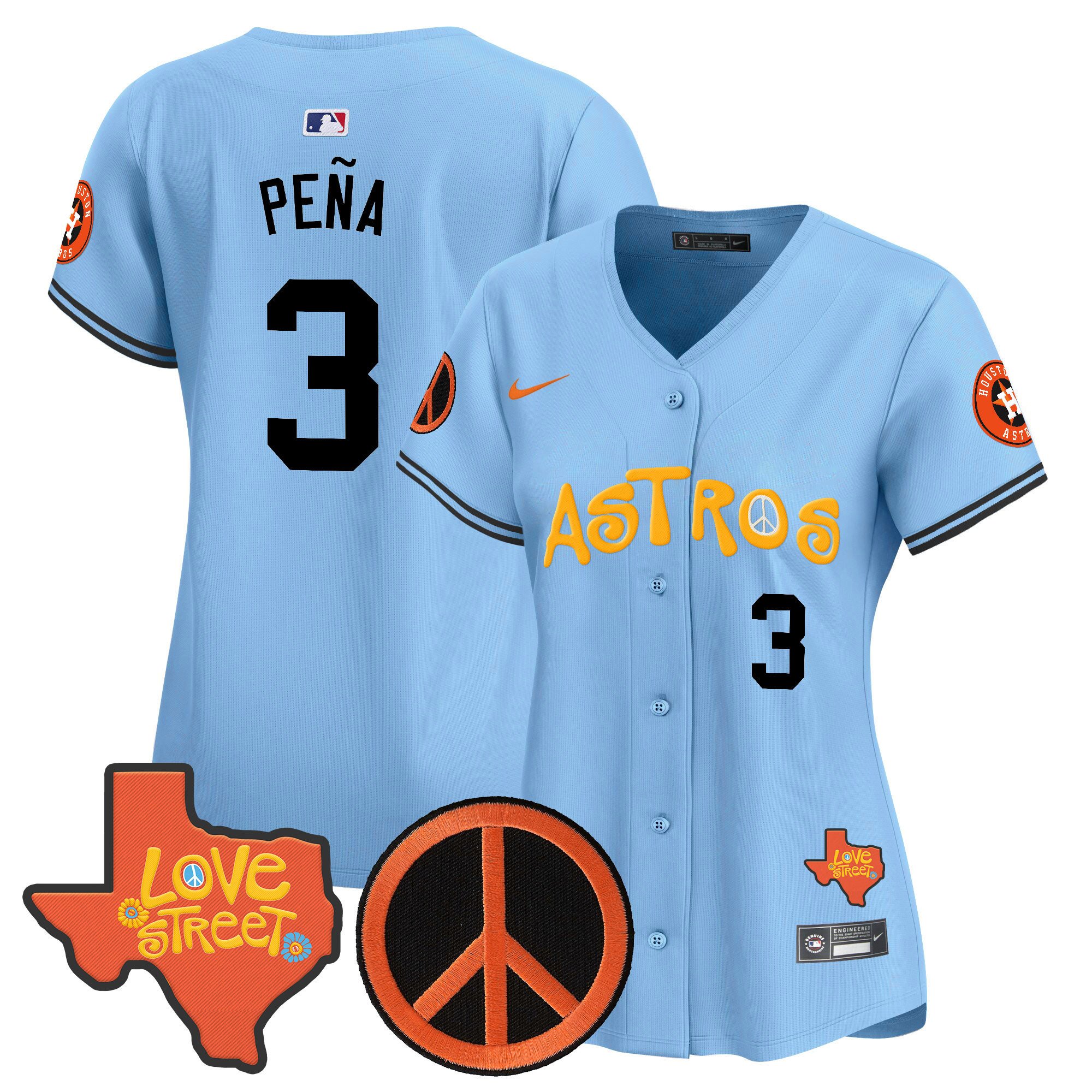 Women’S Astros Love Street & Peace Sign Patch Vapor Premier Limited Jersey – All Stitched