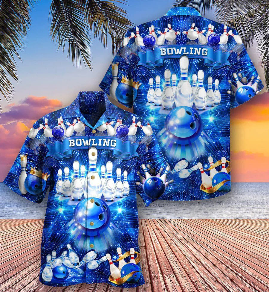 3D Bowling Hawaiian Shirt, King’S Bowling Hawaiian Shirt, Blue Bowling Roll Shirt For Men – Perfect Gift For Bowling Lovers, Bowlers