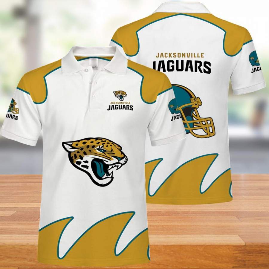 Jacksonville Jaguars Polo T-Shirt 3D All Over Prints White - Funnymugsandshirts Fashion