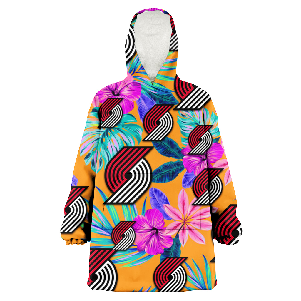 Portland Trail Blazers Purple Hibiscus Neon Leaf Orange Background 3D Printed Hoodie Blanket Snug Hoodie