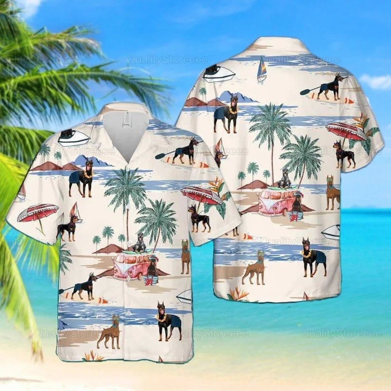 Doberman Pinscher Hawaiian Shirt, Doberman Shirt, Doberman Beach Shirt