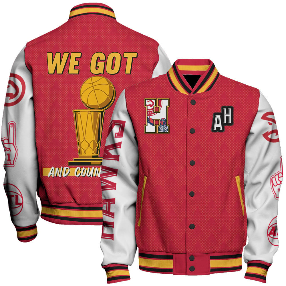 Atlanta Hawks Team Logo Sport Pattern Trophy Varsity Jacket