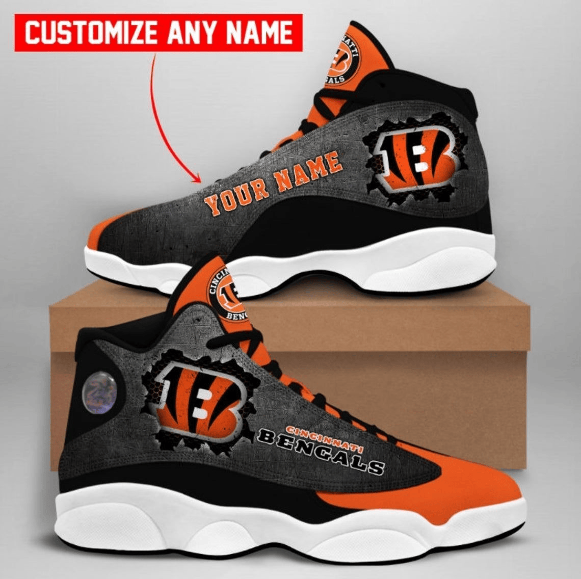 Cincinnati Bengals Football Retro Custom Air Jordan 13 Shoes Personalize Name Sport Sneakers ftfwz JD13 V700