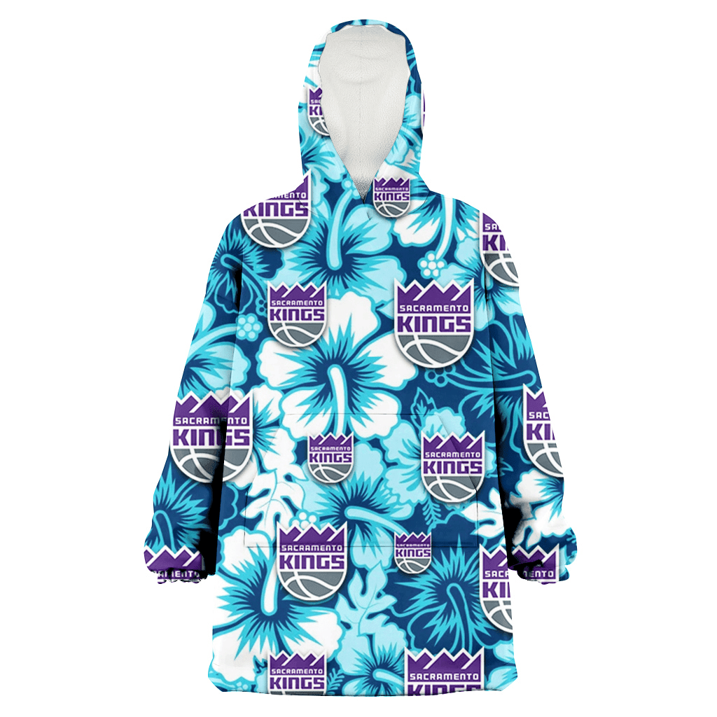 Sacramento Kings White Blue Hibiscus Blue Background 3D Printed Hoodie Blanket Snug Hoodie