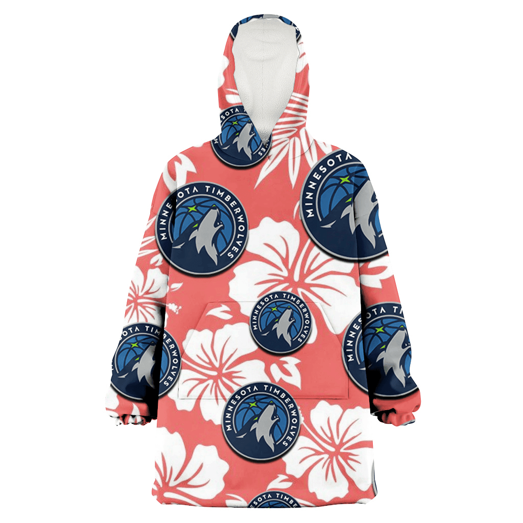 Minnesota Timberwolves White Hibiscus Salmon Background 3D Printed Hoodie Blanket Snug Hoodie