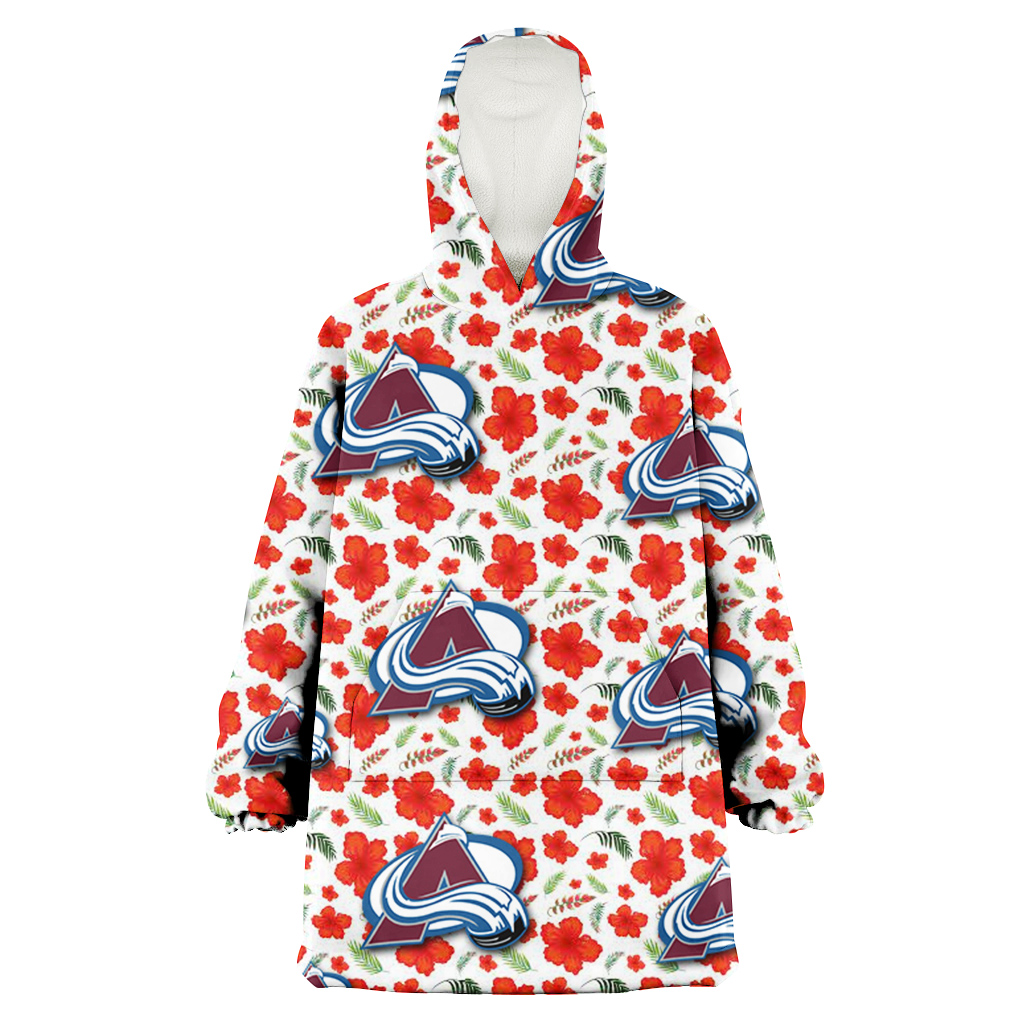Colorado Avalanche Tiny Red Hibiscus Green Leaf White Cube Background 3D Printed Hoodie Blanket Snug Hoodie