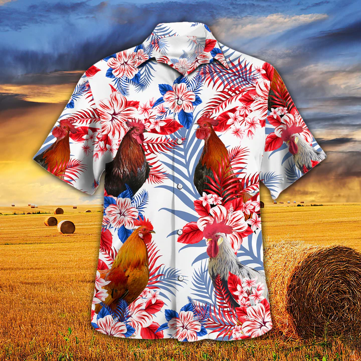 Chicken Cattle Lovers American Flag Hawaiian Shirt, Chicken Aloha Hawaiian Shirt, Flowers Aloha Shirt For Men, Women