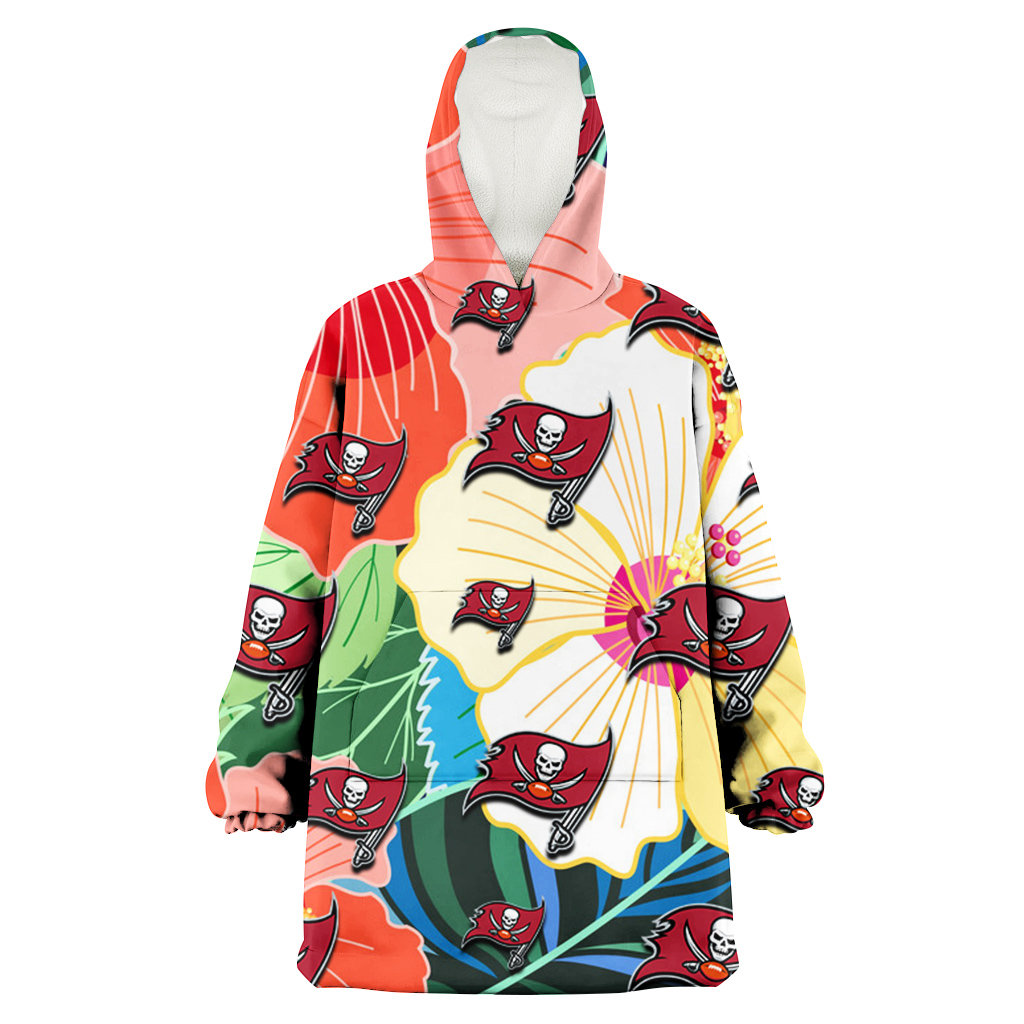 Tampa Bay Buccaneers Orange White Tropical Hibiscus Green Leaf 3D Printed Hoodie Blanket Snug Hoodie