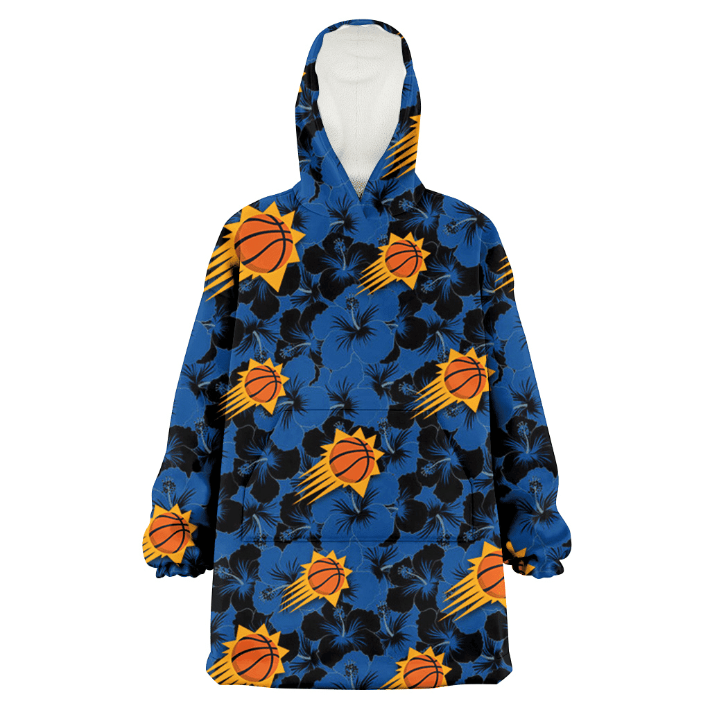 Phoenix Suns Black Dark Blue Hibiscus Black Background 3D Printed Hoodie Blanket Snug Hoodie