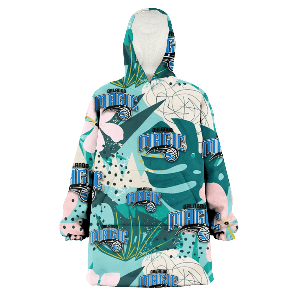 Orlando Magic Pastel Hibiscus Palm Leaf Tiny Dot Green Background 3D Printed Hoodie Blanket Snug Hoodie