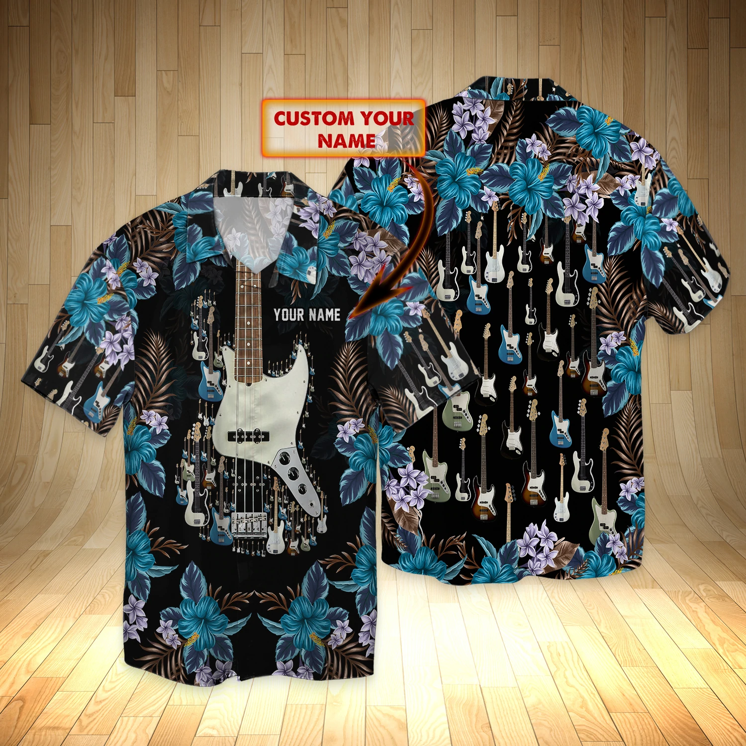 Guitar Personalized Name Hawaiian Shirt, Gift For Guitar Lovers