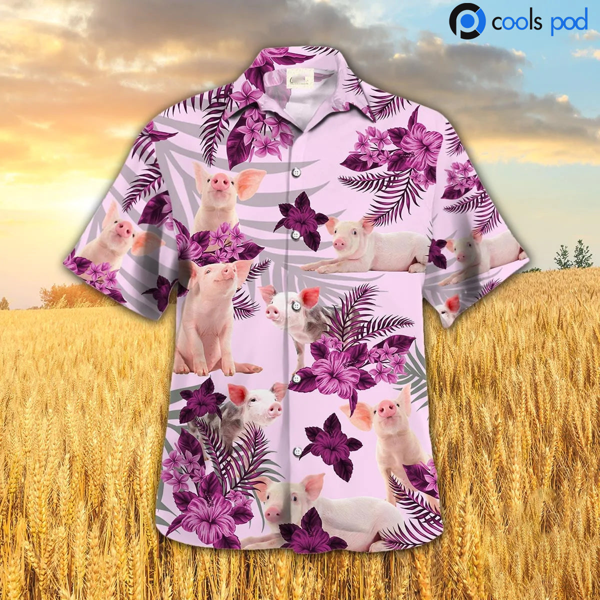 Pig Hibiscus Pink Hawaiian Shirt, Cute Pig All Over Printed Hawaii Shirts