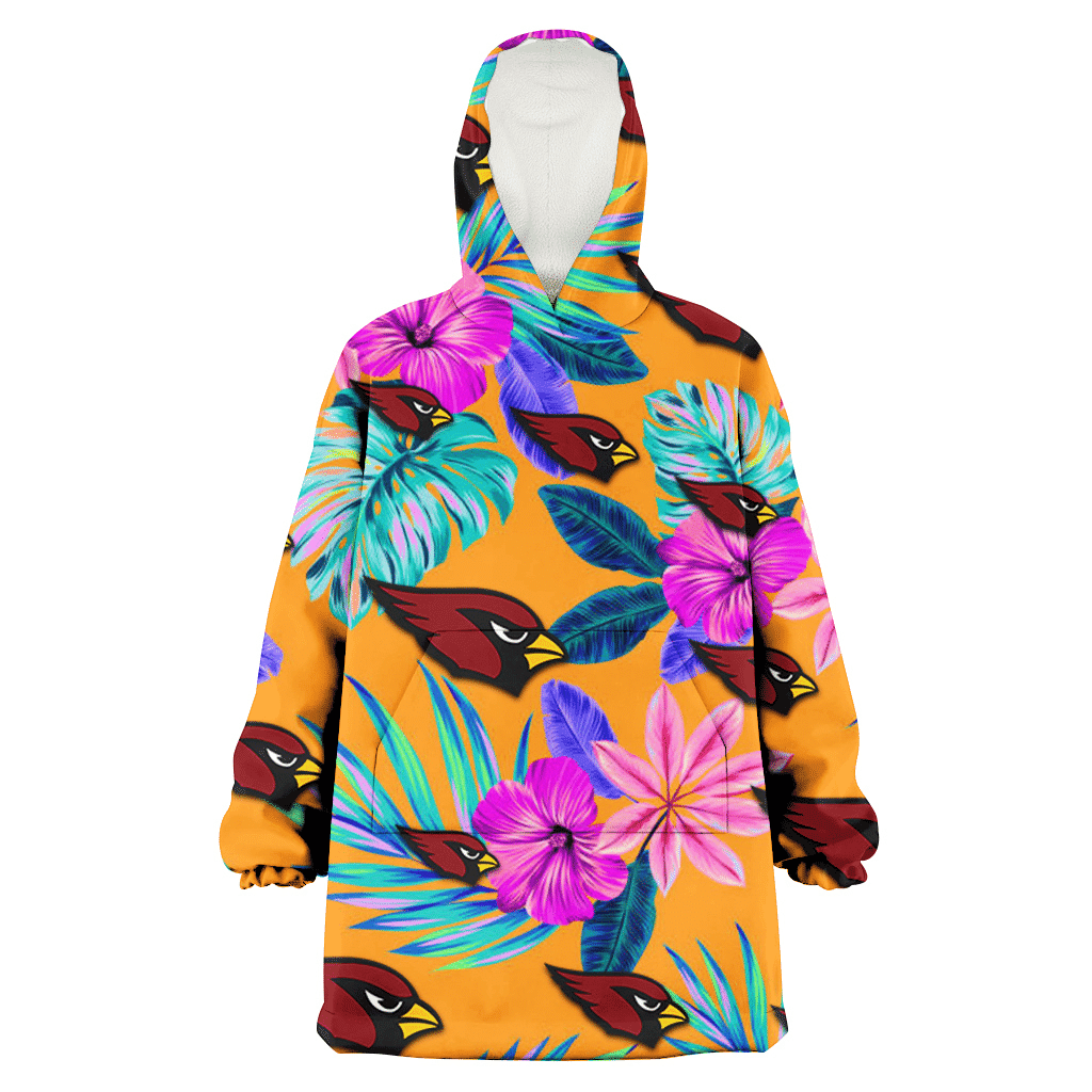 Arizona Cardinals Purple Hibiscus Neon Leaf Orange Background 3D Printed Hoodie Blanket Snug Hoodie