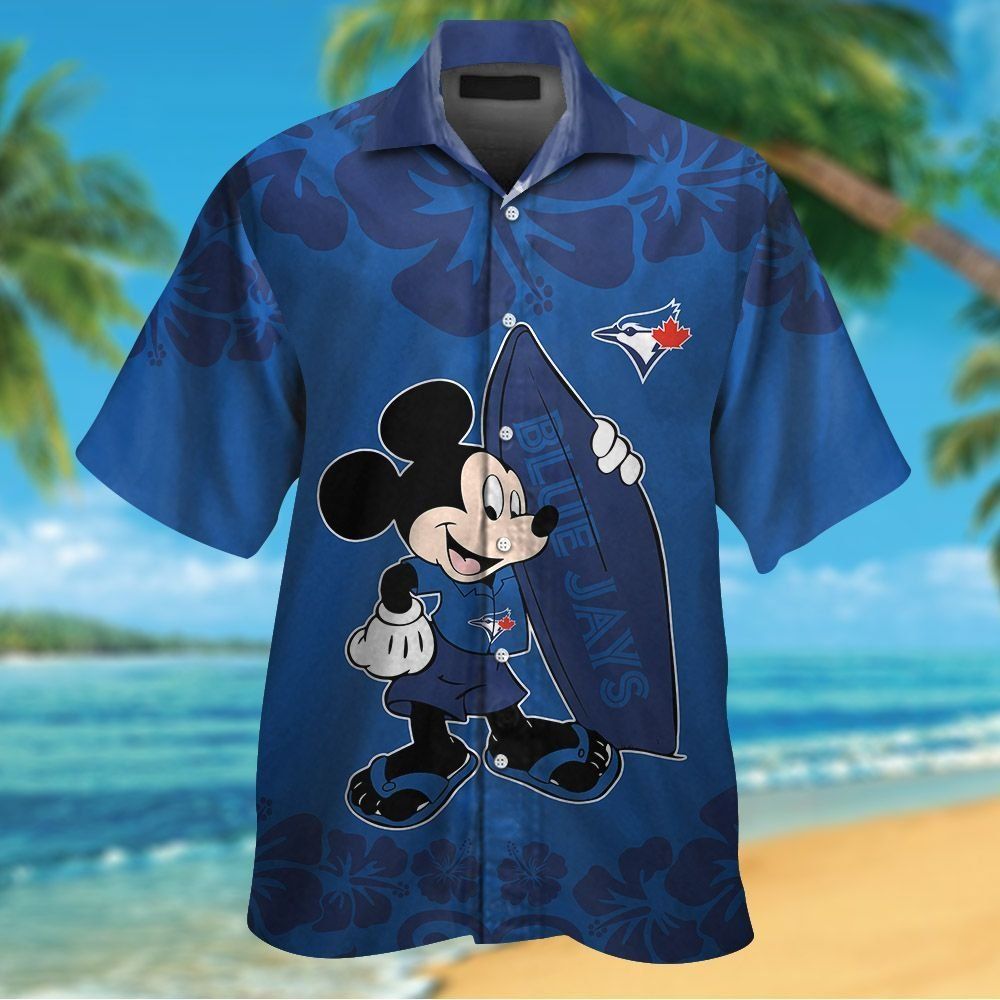 Toronto Blue Jays Mickey Mouse Short Sleeve Button Up Tropical Hawaiian Shirt