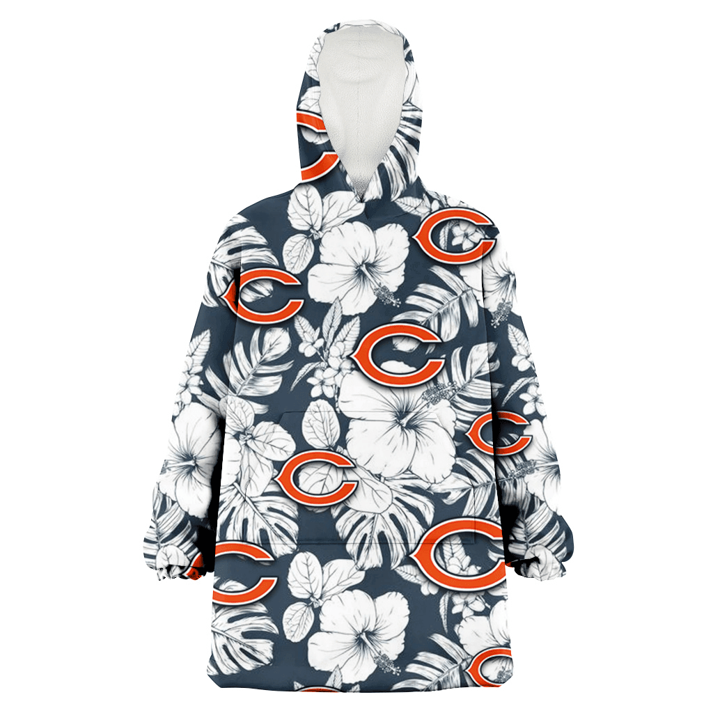 Chicago Bears Sketch Hibiscus Leaf Dark Gray Background 3D Printed Hoodie Blanket Snug Hoodie