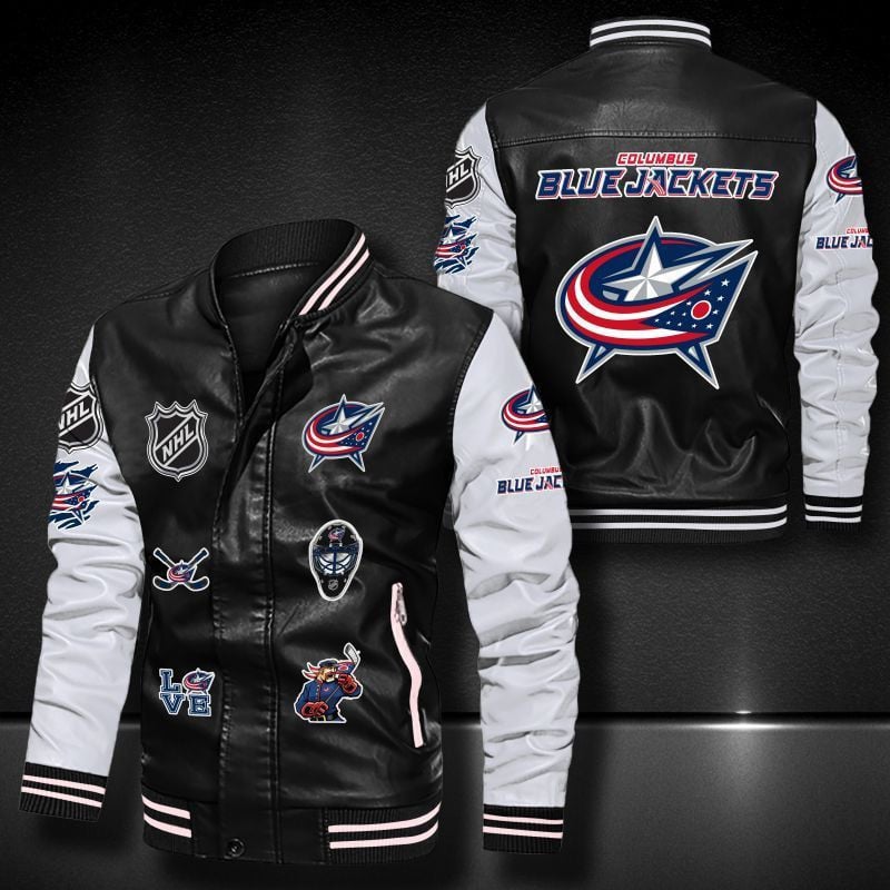 Columbus Blue Jackets Leather Varsity Jacket Bomber Coat