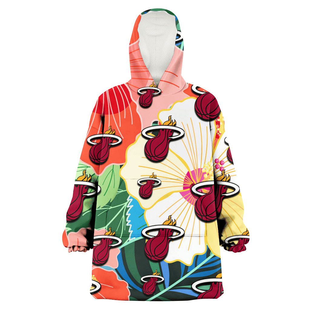 Miami Heat Orange White Tropical Hibiscus Green Leaf 3D Printed Hoodie Blanket Snug Hoodie