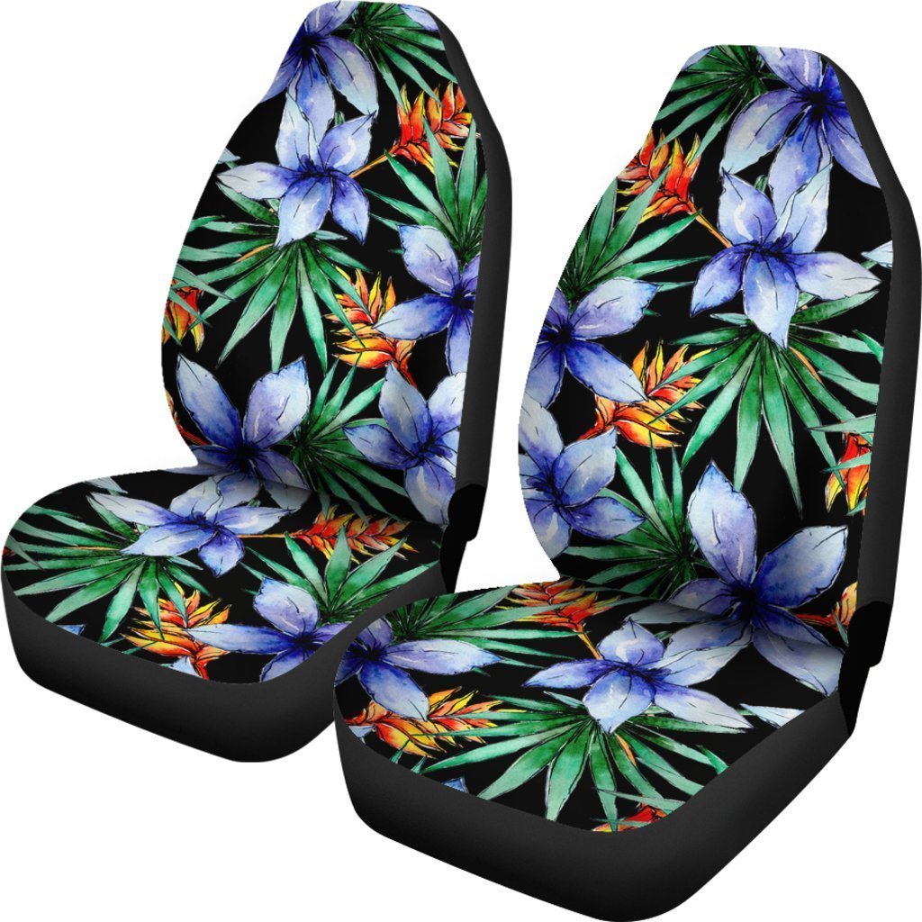 Blue Hawaiian Wildflowers Pattern Print Universal Fit Car Seat Covers