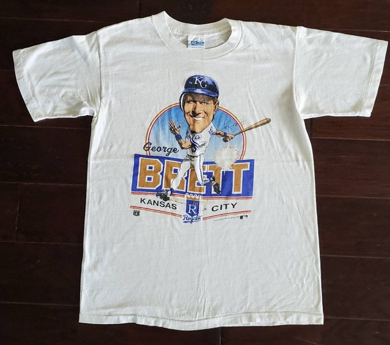 Vintage 1980S Kansas City Royals George Brett Cartoon Caricature 1989 Tee T Shirt