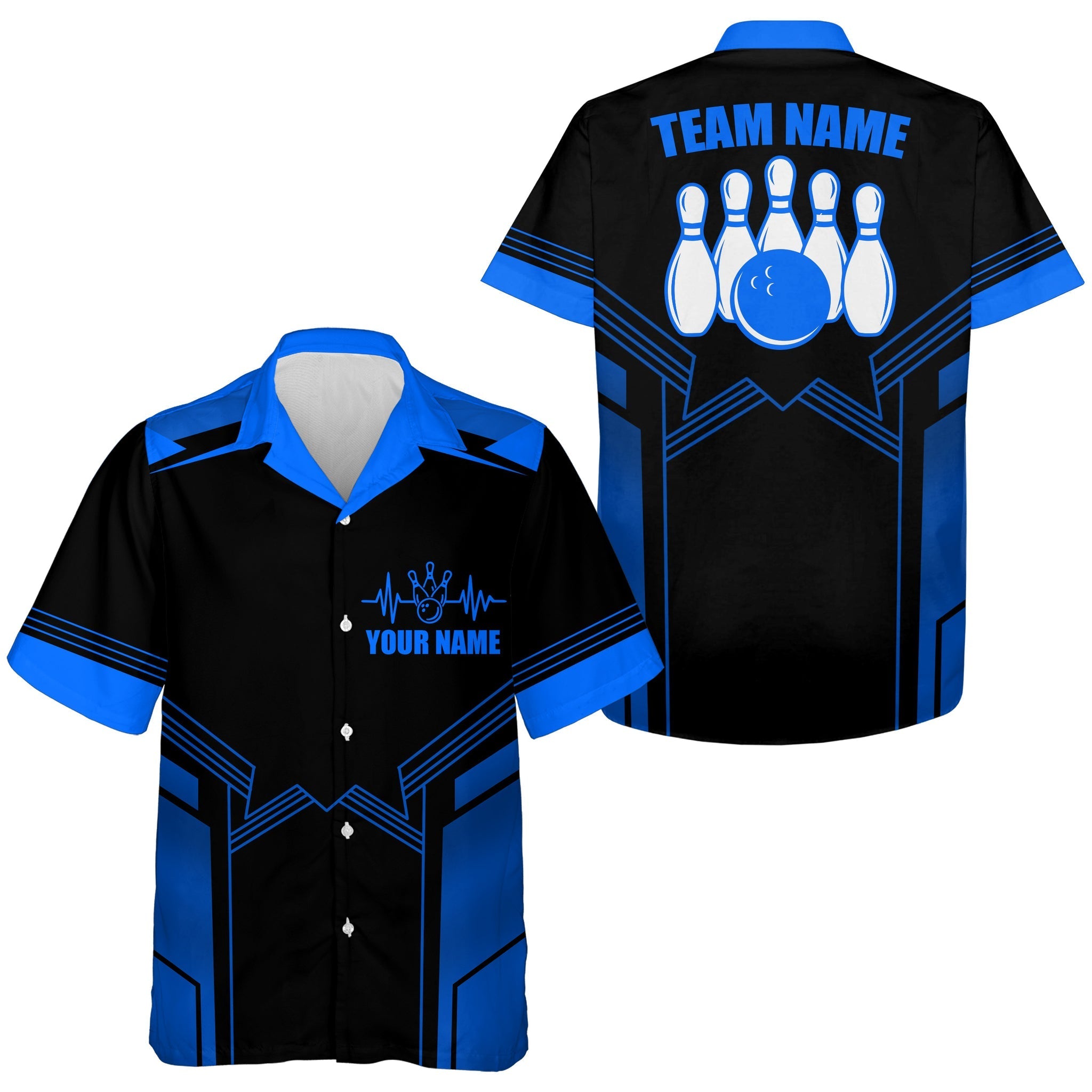 Hawaiian Bowling Shirt For Men, Custom Blue Bowling Jersey Men’S Bowling Team Shirt