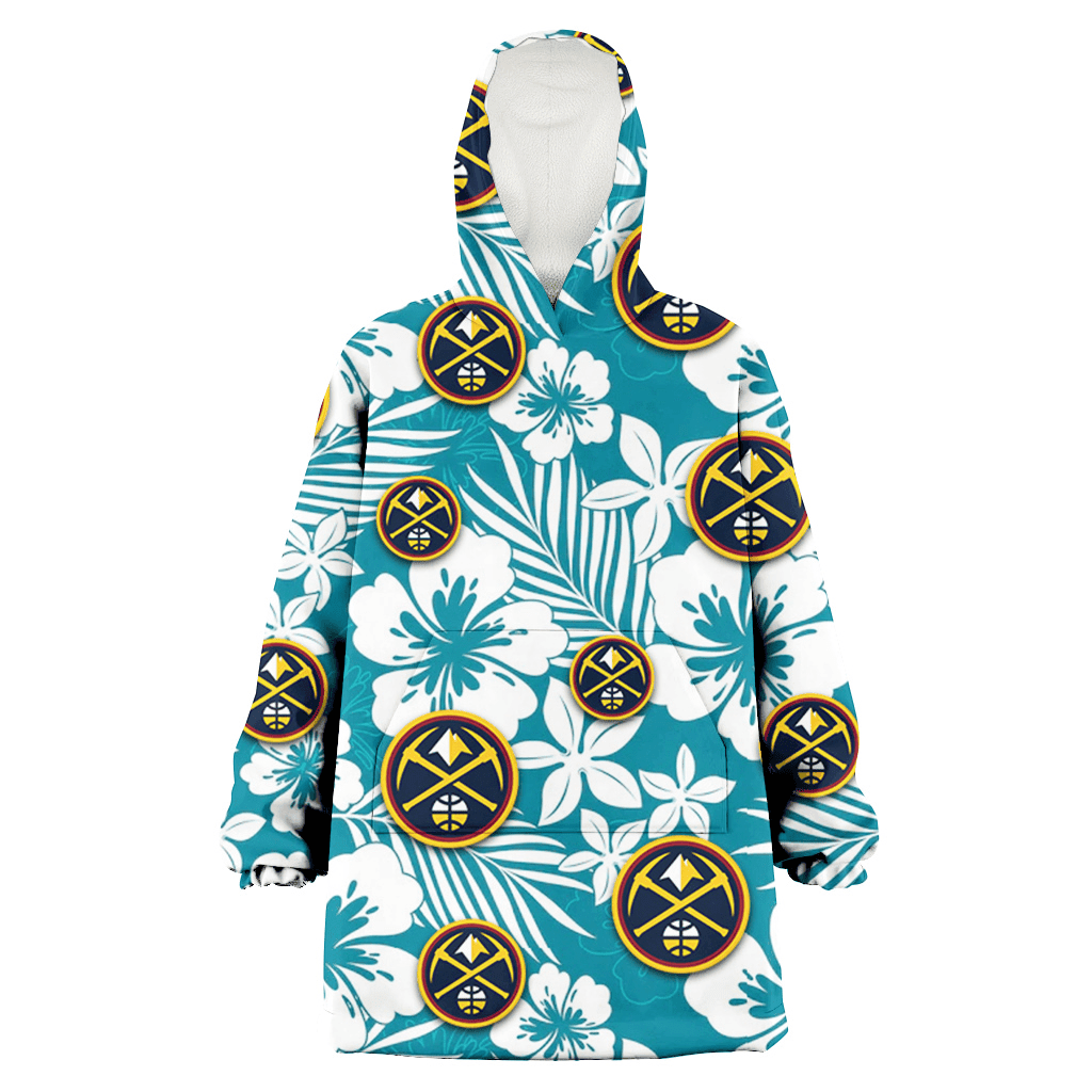 Denver Nuggets White Hibiscus White Porcelain Flower Light Green Background 3D Printed Hoodie Blanket Snug Hoodie