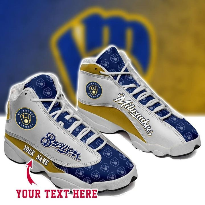 Custom Name MLB Milwaukee Brewers Baseball Team Name And Logo Air Jordan 13 Sneakers JD13 V434